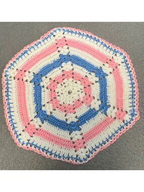 Handmade Crochet Doilies Set Rainbow Hexagon Pink Blue White 7" Diameter